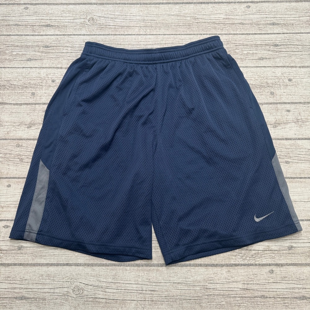 Y2K Nike Shorts Men's Large Navy Blue Swoosh Dri-FIT Mesh Athletic Training Gym